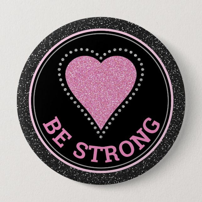 Badge Rond 10 Cm Glitter Heart Breast Cancer Awareness Design (Devant)