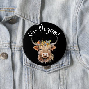 Badge Rond 10 Cm Go Vegan Animal Rights Cow