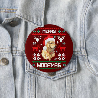 Badge Rond 10 Cm Golden Retriever Chien Merry Woofmas Sweat de Noël