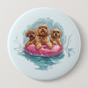Badge Rond 10 Cm Goldendoodle Dogs Summer Pineappy Pool Flotte