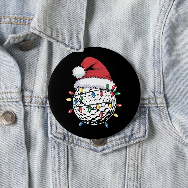 Badge Rond 10 Cm Golf Ball Santa Hat Noël Golf Lumières de Noël (En situation)
