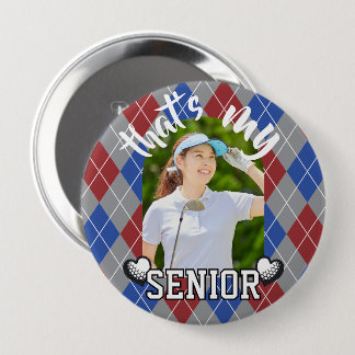 Badge Rond 10 Cm Golf C'est mon joueur senior Bouton bleu rouge