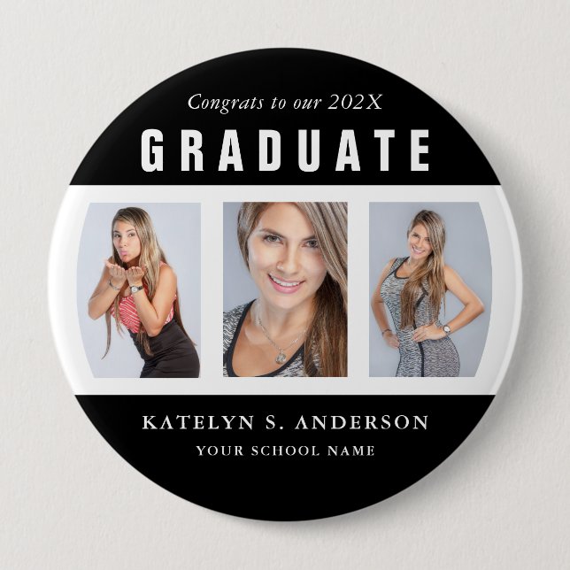 Badge Rond 10 Cm Graduation noir et blanc Photo Collage personnalis (Devant)
