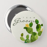 BADGE ROND 10 CM GREEN WATERCOLOUR DESERT CACTUS FLOWER  TEAM GROOM<br><div class="desc">If you need any further customisation or any other matching items,  please feel free to contact me at yellowfebstudio@gmail.com</div>