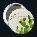 BADGE ROND 10 CM GREEN WATERCOLOUR DESERT CACTUS FLOWER  TEAM GROOM<br><div class="desc">If you need any further customisation or any other matching items,  please feel free to contact me at yellowfebstudio@gmail.com</div>