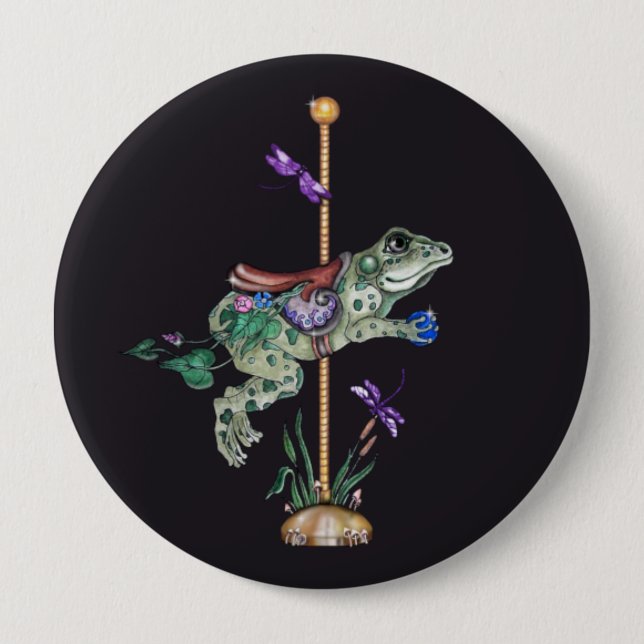 Badge Rond 10 Cm Grenouille carrousel (Devant)