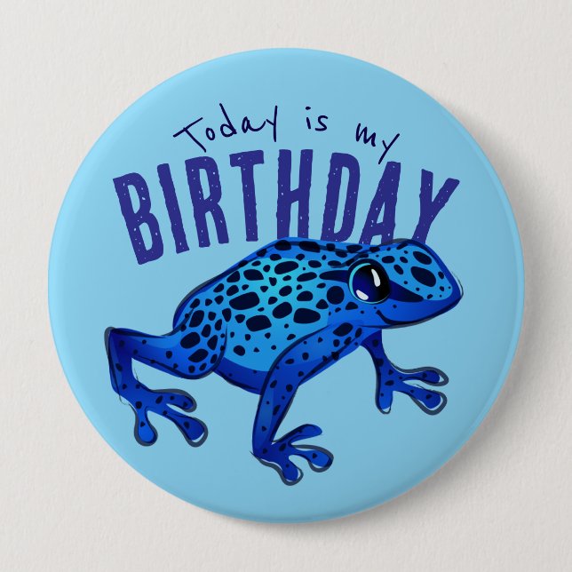 Badge Rond 10 Cm Grenouille d'anniversaire bleue (Devant)