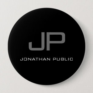 Badge Rond 10 Cm Gros Bouton Lettre initiale Nom du monogramme Noir