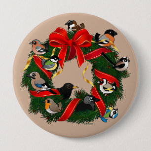 Badge Rond 10 Cm Guirlande européenne de Noël d'oiseaux de jardin