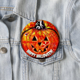Badge Rond 10 Cm Halloween Jack-o'-lantern Orange Personnalisé
