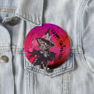 Badge Rond 10 Cm Halloween joyeux à la sorcière