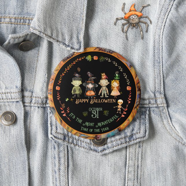 Badge Rond 10 Cm Halloween Monsters Party Orange (Halloween Monsters Party Orange Button)