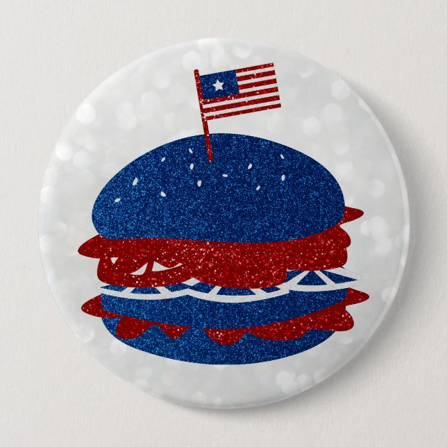 Badge Rond 10 Cm Hamburger 4 juillet Parties scintillant (Devant)