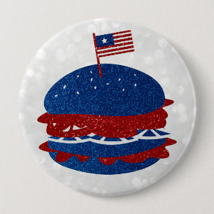 Badge Rond 10 Cm Hamburger 4 juillet Parties scintillant