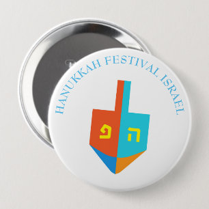 Badge Rond 10 Cm Hanoukka Festival des lumières Dreidel Holiday