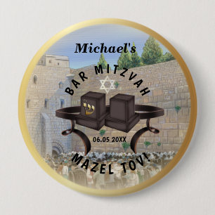 Badge Rond 10 Cm Happy Bar Mitzvah Jerusalem Kotel Western Wall
