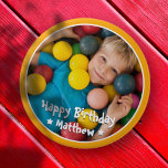 Badge Rond 10 Cm Happy Birthday Modern Simple Star Photo<br><div class="desc">This simple and modern design is composed of serif typography and add a custom photo.</div>