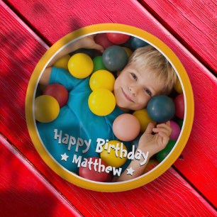 Badge Rond 10 Cm Happy Birthday Modern Simple Star Photo