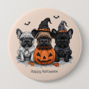 Badge Rond 10 Cm Happy Halloween Bulldogs français