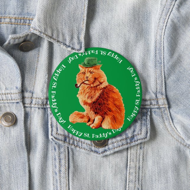 Badge Rond 10 Cm Happy St. Patrick's Lucky Cat Button (En situation)
