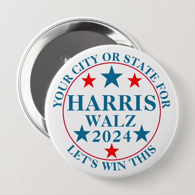 Badge Rond 10 Cm Harris Walz Élection 2024 Personnalisé Politique (Devant & derrière)