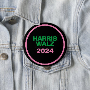 Badge Rond 10 Cm HARRIS WALZ Rose Vert Noir Grand Rond