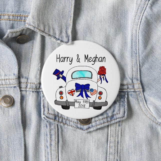 Badge Rond 10 Cm Harry et mariage de Meghan, le 19 mai 2018 (En situation)