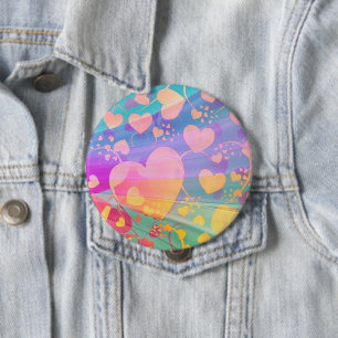 Badge Rond 10 Cm Heart Love Motif Pastel Design
