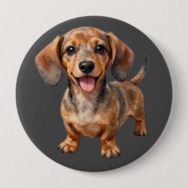 Badge Rond 10 Cm Heureux chiot teckel (Devant)