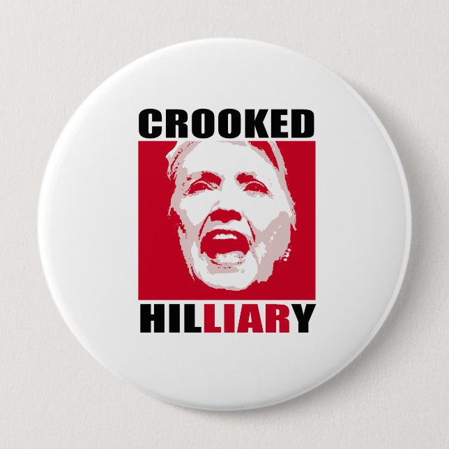 Badge Rond 10 Cm HILLIARY TORDU - - Anti-Hillary - (Devant)