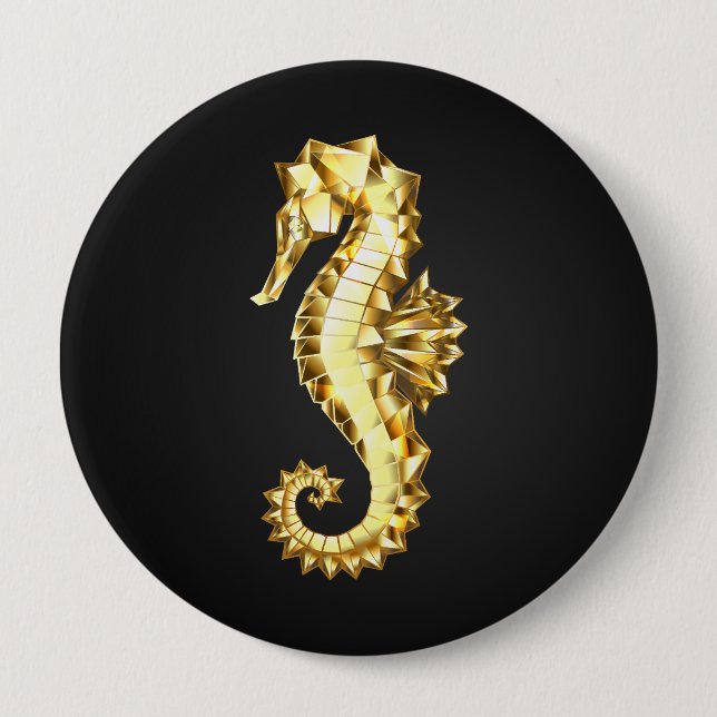 Badge Rond 10 Cm Hippocampe Polygonal Or (Devant)