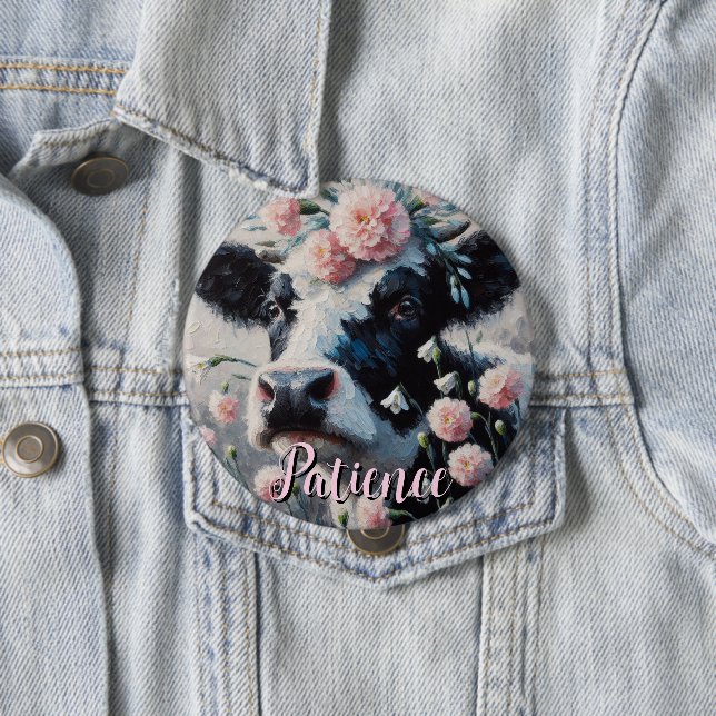 Badge Rond 10 Cm Holstein Cow Flowers Farm Farmhouse Personalized (En situation)