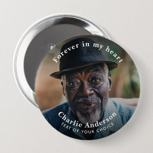 Badge Rond 10 Cm Hommage photo moderne funérailles/mémoire Texte pe