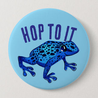 Badge Rond 10 Cm Hop To It Blue Frog