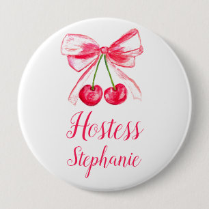Badge Rond 10 Cm Hostess Pink Bow Coquette Nom Mariage cadeau Bouto