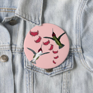Badge Rond 10 Cm Humming Birds Grunge Hearts with Wings