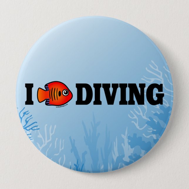 Badge Rond 10 Cm I Love Diving (Devant)