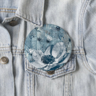 Badge Rond 10 Cm Illustration botanique bleue vintage