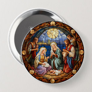 Badge Rond 10 Cm illustration colorée de la Nativité de Noël,