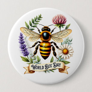 Badge Rond 10 Cm Illustration de la Journée mondiale des abeilles a