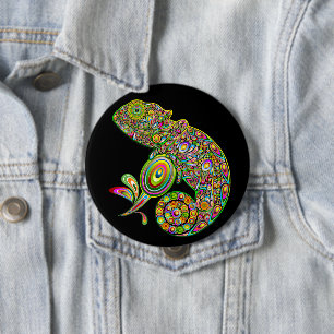 Badge Rond 10 Cm Imaginaire psychédélique de Chameleon