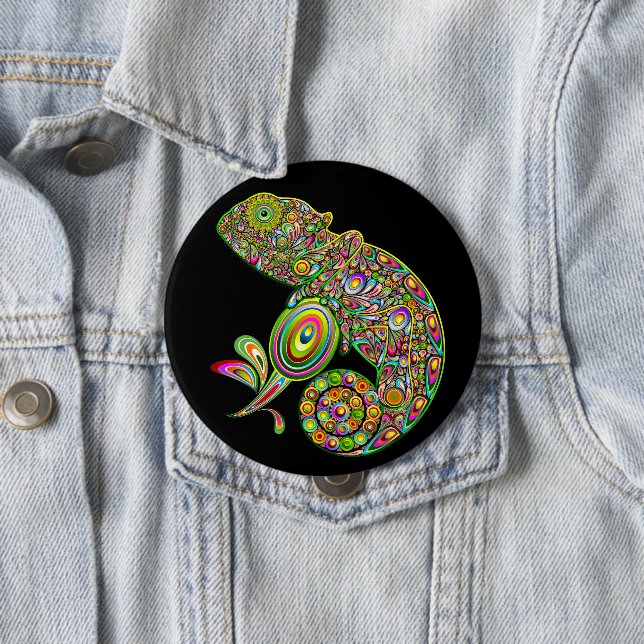Badge Rond 10 Cm Imaginaire psychédélique de Chameleon (En situation)
