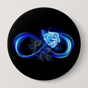Badge Rond 10 Cm Infini lumineux avec rose bleue