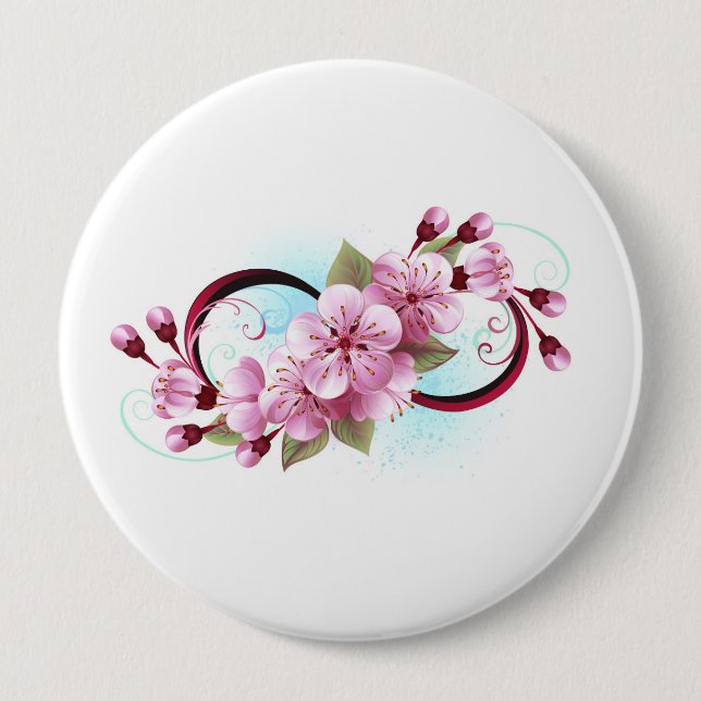 Badge Rond 10 Cm Infinité avec les fleurs Sakura (Devant)