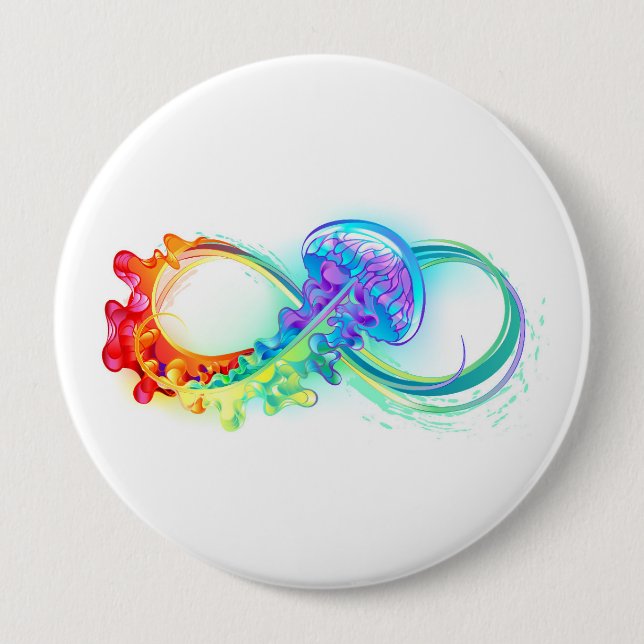 Badge Rond 10 Cm Infinity avec Rainbow Jellyfish (Devant)