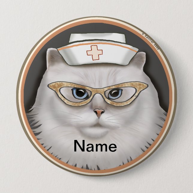 Badge Rond 10 Cm infirmière au chat persan  (Devant)