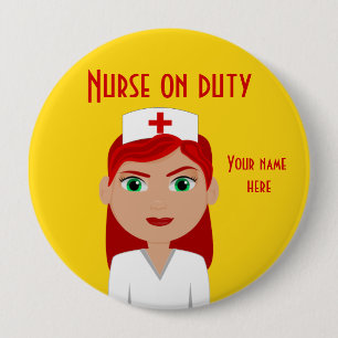 Badge Rond 10 Cm Infirmière en service Bouton rond jaune