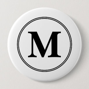Badge Rond 10 Cm Initiales monogrammes simples noir et blanc