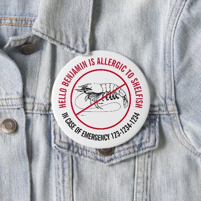 Badge Rond 10 Cm Insigne d'allergie aux mollusques (En situation)