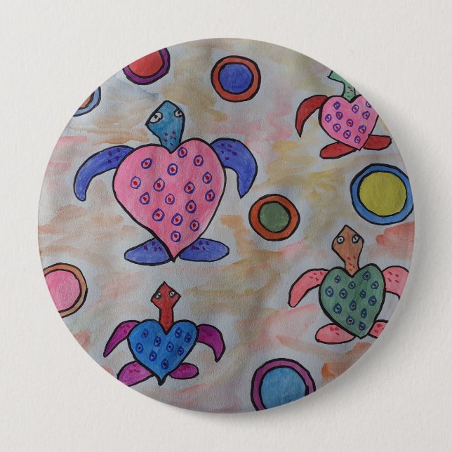 Badge Rond 10 Cm Insigne tortues et cercles (Devant)
